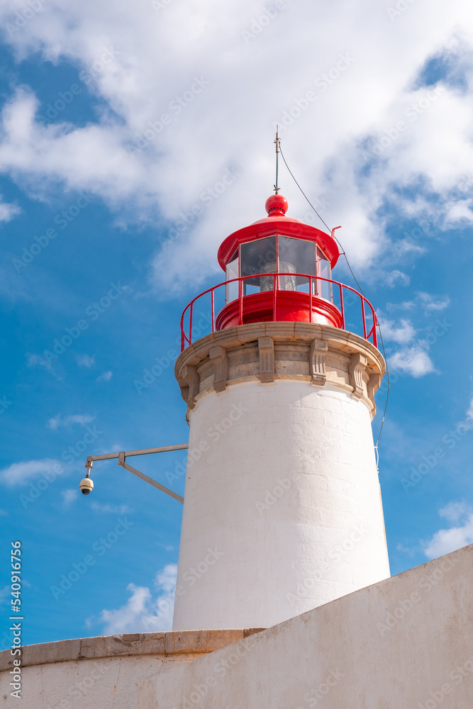 Detail of the lighthouse of the coastal town of Ibiza on vacation from Al Faro, Balearic Islands
