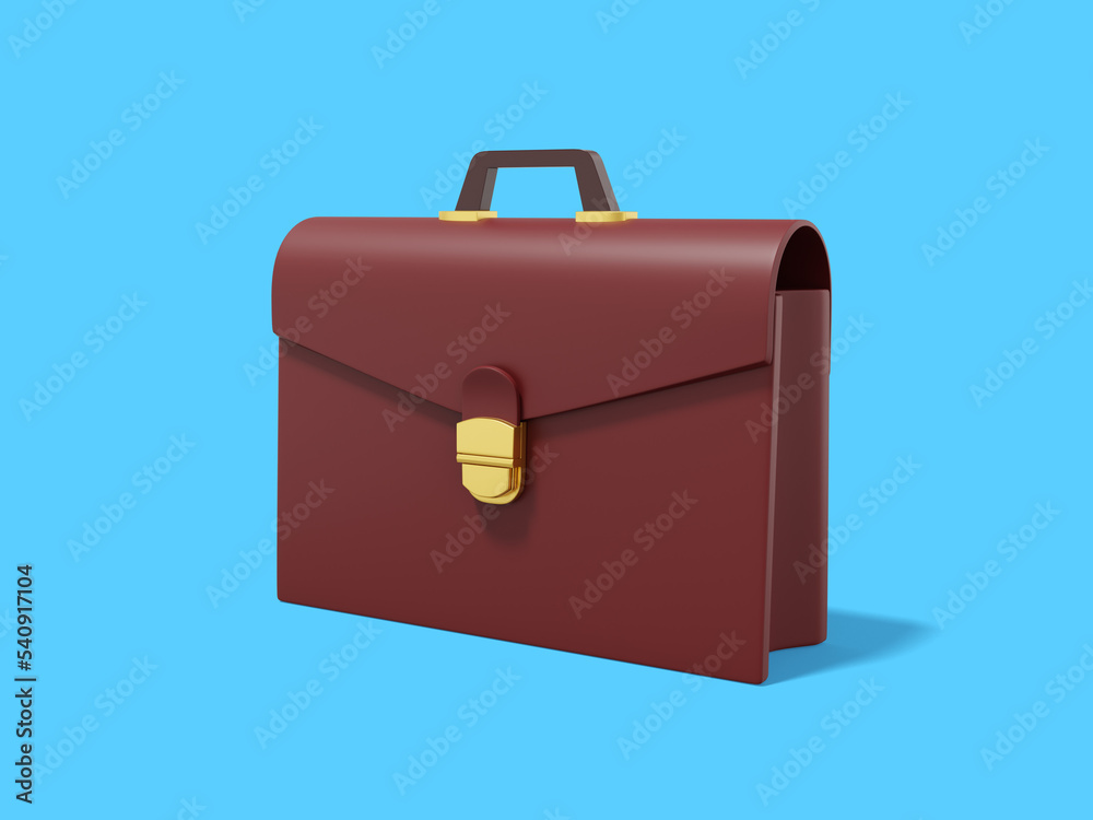 Brown briefcase on blue background. Portfolio icon. 3D rendering. Brown briefcase on blue background. Portfolio icon. 3D rendering.