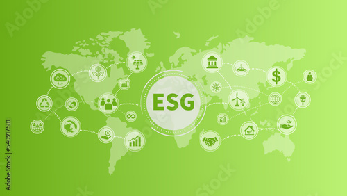 ESG concept icon for business and organization, Environment, Social, Governance and sustainability development concept on the green world with green background, vector illustration
