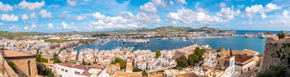 Panoramic view of the city from the Santa Maria de Ibiza cathedral on the wall, Balearic Islands, Eivissa
