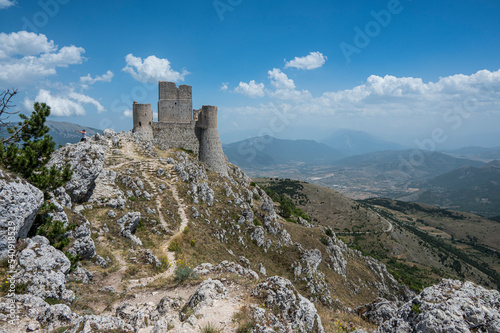 The ancient castle of Rocca Calascio where the film Ladyhawke was filmed with the beautiful mountains and hills of Abruzzo in the background