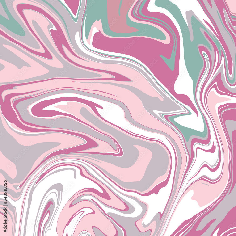 Geometric abstract wavy marbled textured pattern in delicate light pastel white, pink and green colors