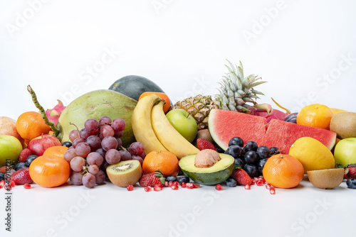 Fototapeta Naklejka Na Ścianę i Meble -  Set of colorful exotic fruits, oranges and watermelons.