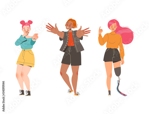 Woman Character Showing Hand Gesture Expressing Emotion with Body Language Vector Set