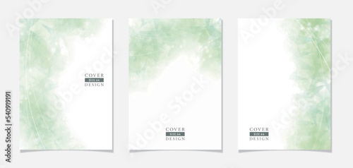グリーンの水彩で描いたシンプルな表紙デザイン3種