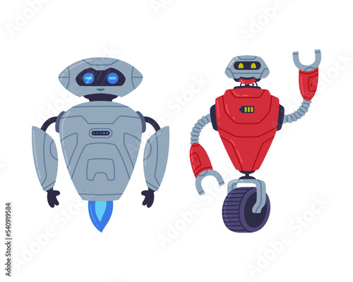 Metal Robot Machine with Limbs for Labor Automation Vector Set