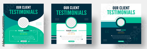 Customer feedback testimonial social media post web banner template. client testimonials social media post banner design template with green color