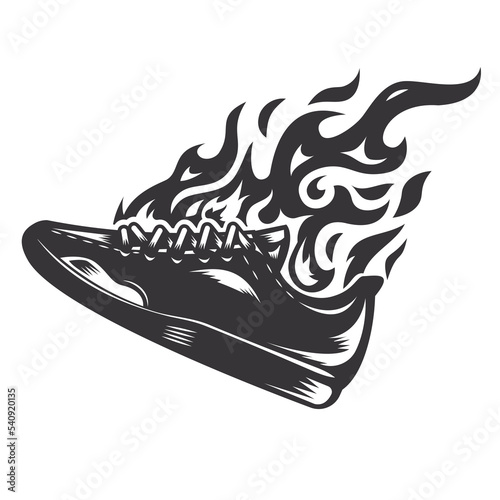 Hot running shoe fire logo silhouette. run club graphic design logos or icons. vector illustration..