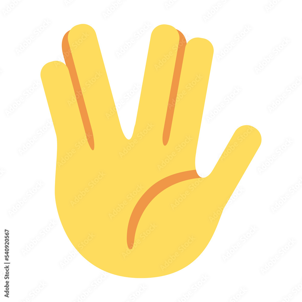 Vulcan Salute vector icon design. Isolated symbol sign design raised hand, with the fingers separated between the ring finger and the middle finger. Vulcan Salute vector icon design. Isolated symbol sign design raised hand, with the fingers separated between the ring finger and the middle finger.