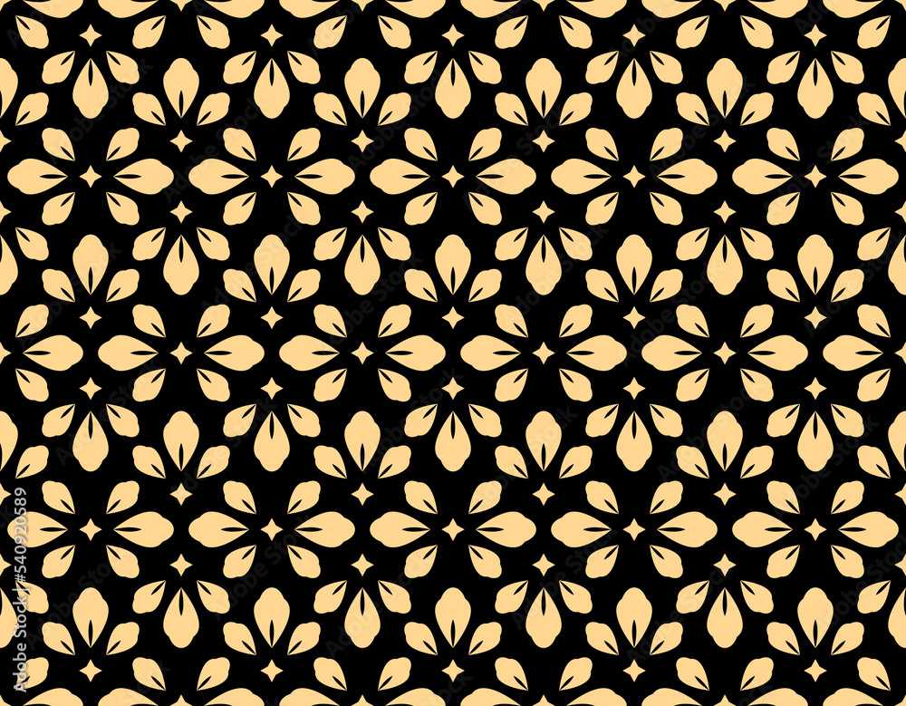 Flower geometric pattern. Seamless vector background. Gold and black ornament. Ornament for fabric, wallpaper, packaging. Decorative print Flower geometric pattern. Seamless vector background. Gold and black ornament. Ornament for fabric, wallpaper, packaging. Decorative print