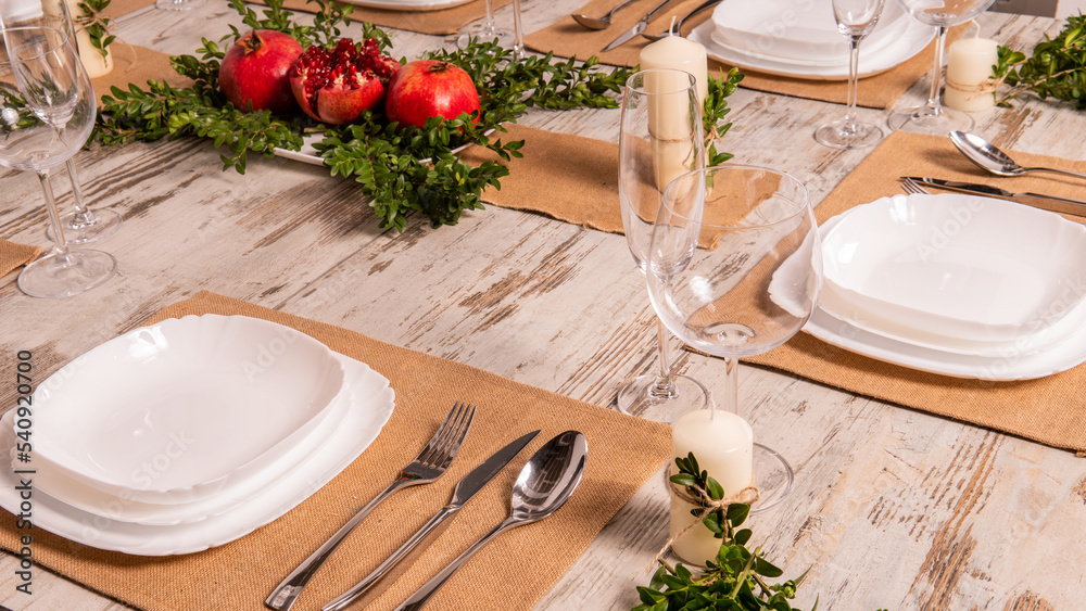 Beautiful table setting with lavender flowers on wooden background Beautiful table setting with lavender flowers on wooden background