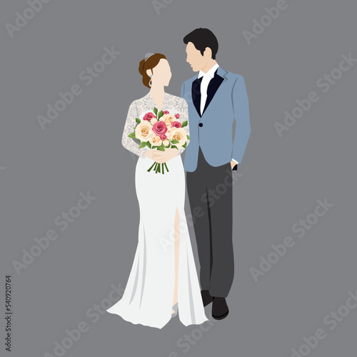 Beautiful young bride and groom on wedding day vector illustration