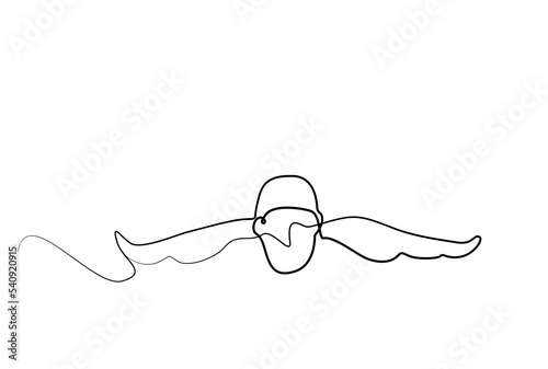 a swimmer jumping into a floating pool drawing single line concept