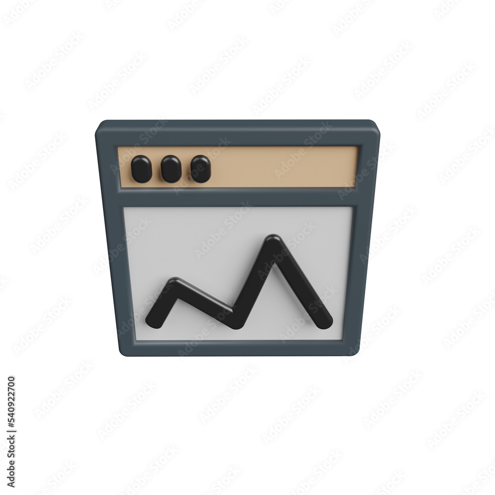 Browser window with chart top view front view 3d icons render ...