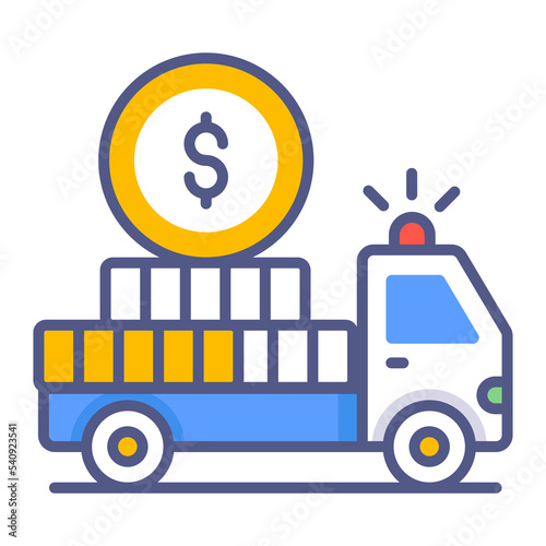 cash transit finance flat icon, Take The Money And Run, flat line icon symbol.
