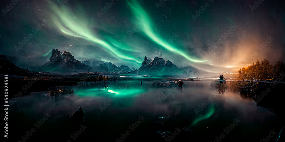 northen lights over the mountains