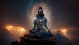 AI generated image of Hindu god Shiva, meditating on Mount Kailasa in the Himalayas 