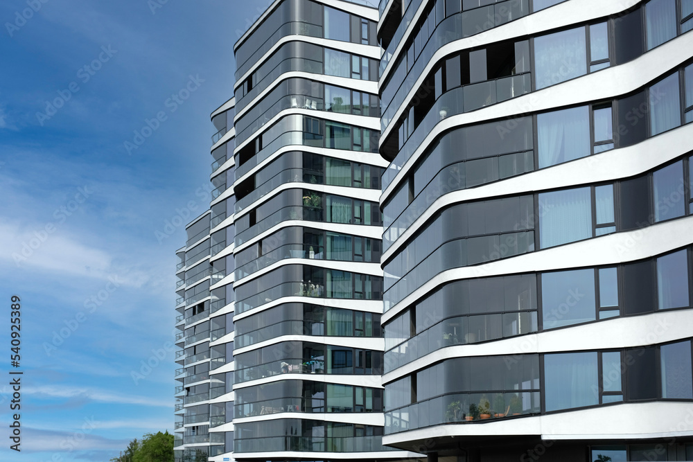 Image showcasing Exterior of modern glass house. Architectural detail of skyscraper ...