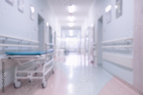 Empty defocused hospital hallway background with copy space