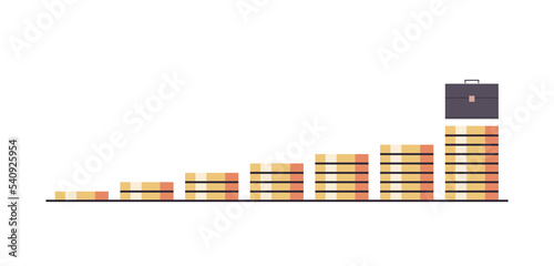 Salary and income growth, promotion at work, employee growing from low to high financial level, becoming rich concept flat vector illustration.
