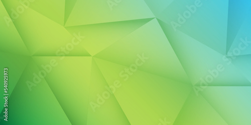 Green and Blue 3D Glowing Triangles, Lit Geometric Shapes Pattern, Abstract Futuristic Vector Background, Texture Design, Editable Wide Scale Multipurpose Template