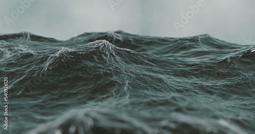 Fototapeta 3d render of choppy rough sea with waves in storm water.