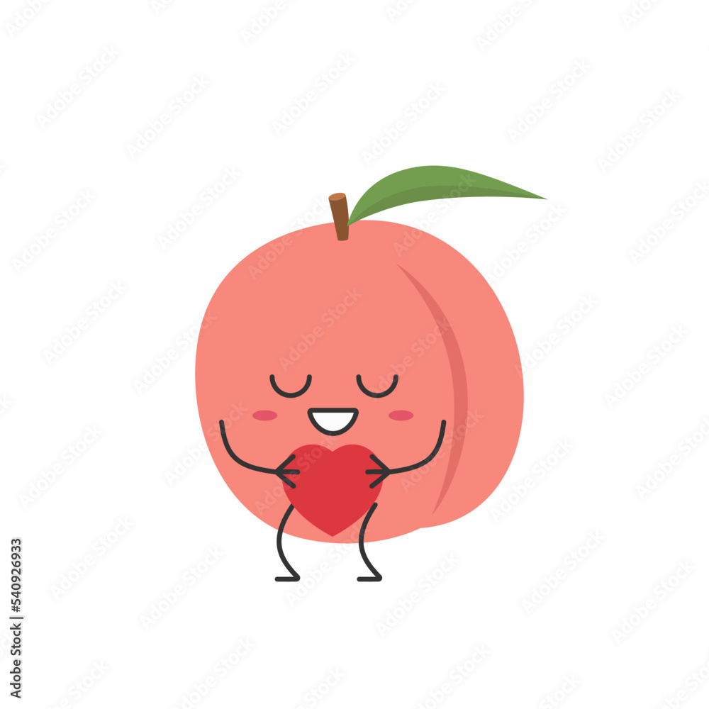 Obraz premium Peach cute character cartoon love sign heart favorite juicy sweet fruit smiling face cheerful kawaii joy happy emotions icon vector illustration.