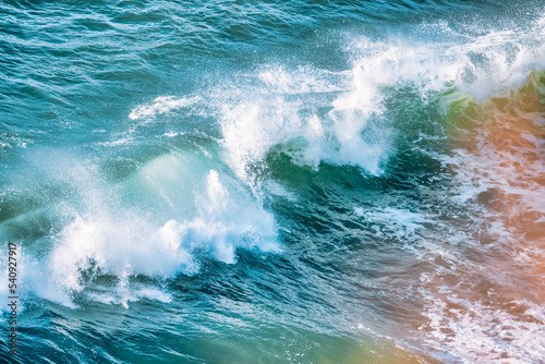Beautiful waves of the Pacific Ocean, close-up, pastel colors