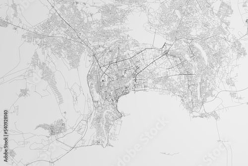 Map of the streets of Baku (Azerbaijan) on white background. 3d render, illustration