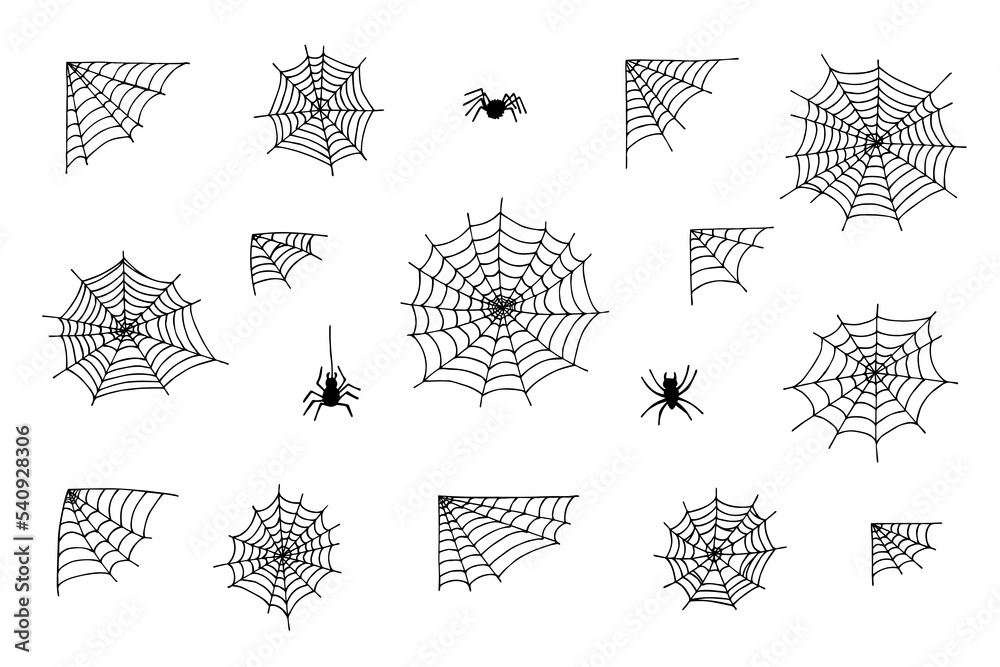Simple set of hand drawn spider web illustration. Cute gossamer clipart ...