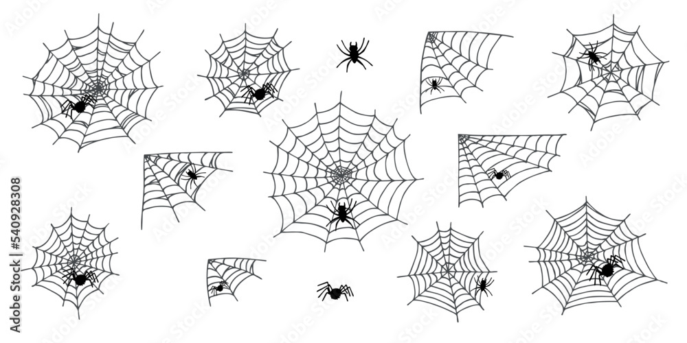 Simple set of hand drawn spider web illustration. Cute gossamer clipart ...