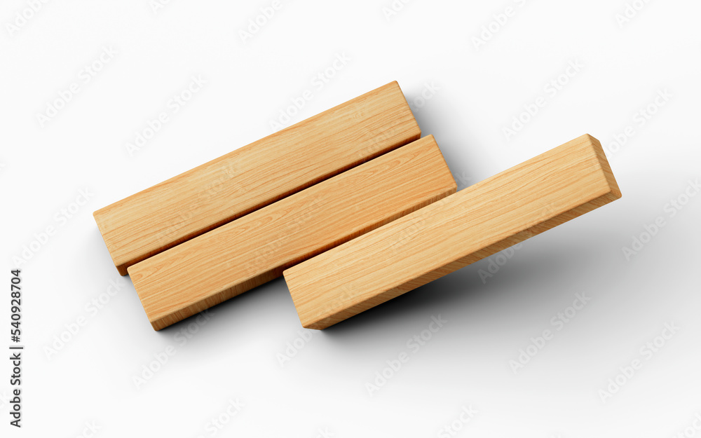 Three wooden Bar for your text, icons, sign and symbols Mock up blank wooden cubes 3d illustration
