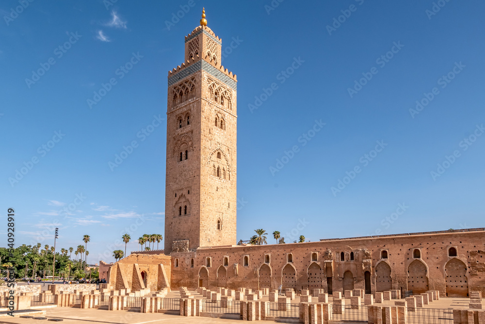 View at the Minaret of Koutoubia Mosque in the streets of Marrakesh - Morocco