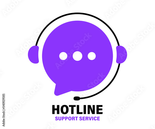 Customer support service icon. Support service with headphones. Call center 24-7. Concept of client consultation, hotline, contact us, service center, feedback. Online tech support vector illustration