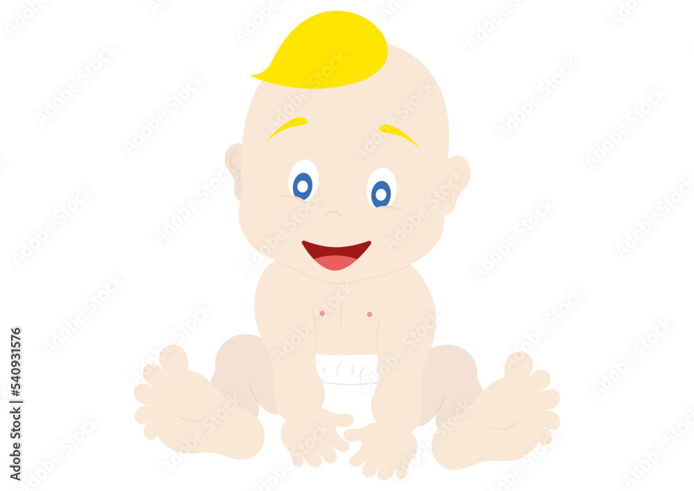 Cute cartoon happy baby. Little Baby isolated on white background. Blonde hair Cute cartoon happy baby. Little Baby isolated on white background. Blonde hair