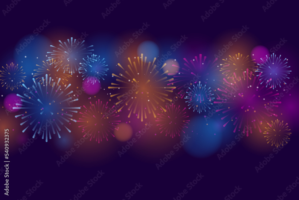 Fototapeta premium Brightly Colorful Fireworks. firework banner and traditional celebration Christmas new year holiday Diwali Festive