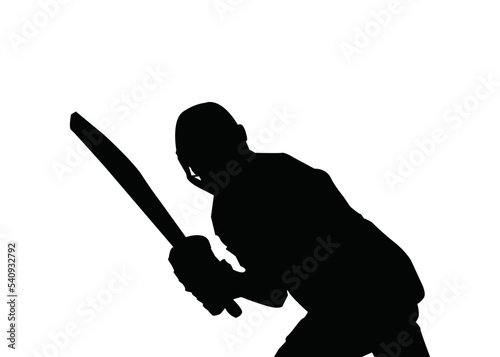 silhouettes of cricket player - batsman,  & cricket elements.