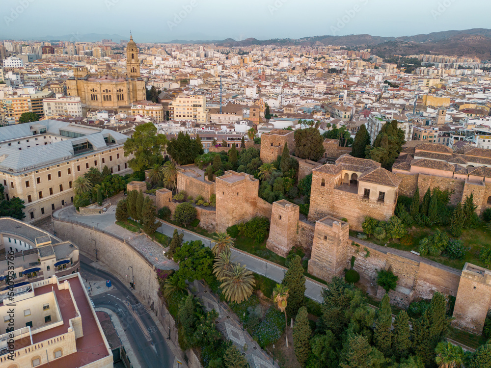 Malaga Aerial View from Gibralfaro Castle. Malaga, Costa del Sol, Andalusia, Spain. Europe. 