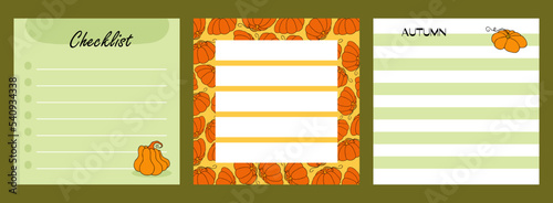 Autumn design template, hand drawn pumpkins, flat vector illustration