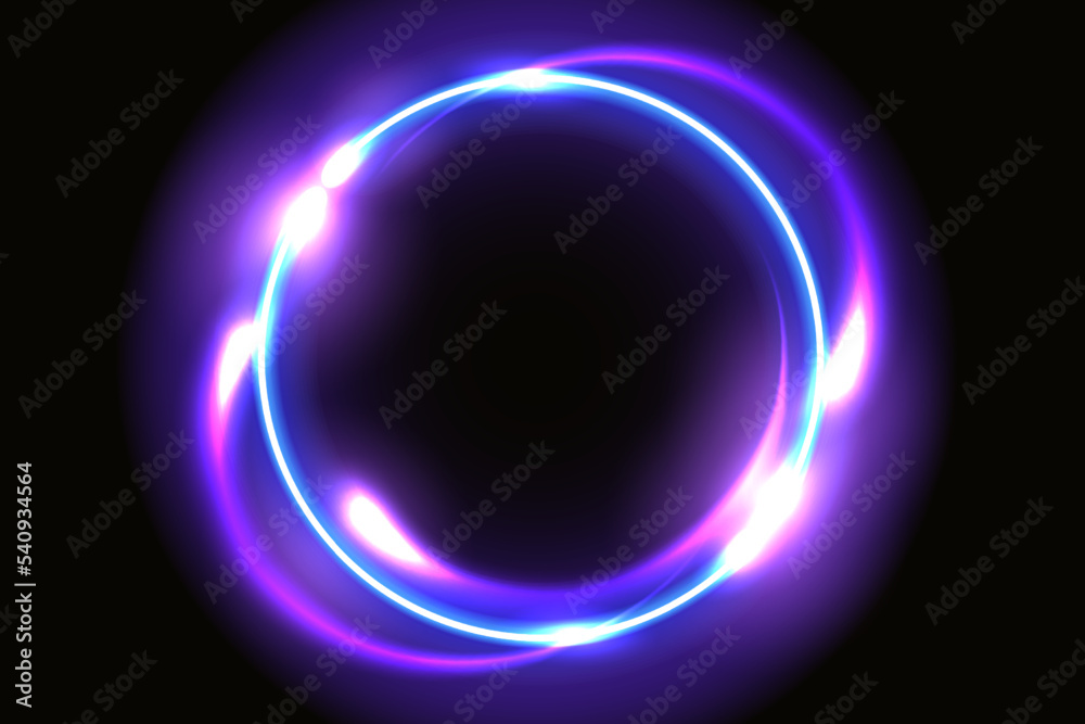 Neon round frame. Fantastic background with glowing circle and shiny space portal into another dimension. Neon round frame. Fantastic background with glowing circle and shiny space portal into another dimension.
