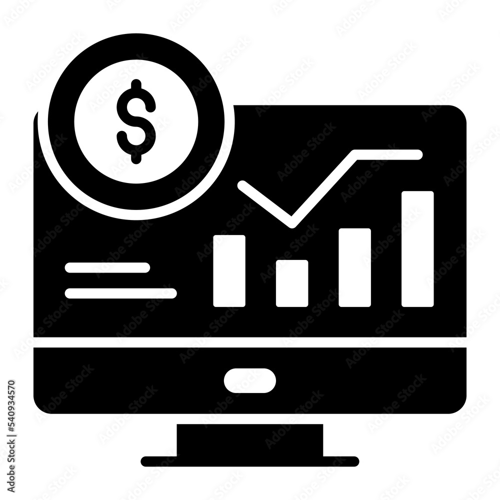 Financial earnings analytics graph or chart, Business Analysis, Isolated Glyph icon symbol.