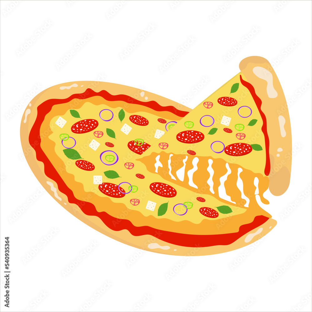Italian pizza with vegetables and salami sausage Italian pizza with vegetables and salami sausage