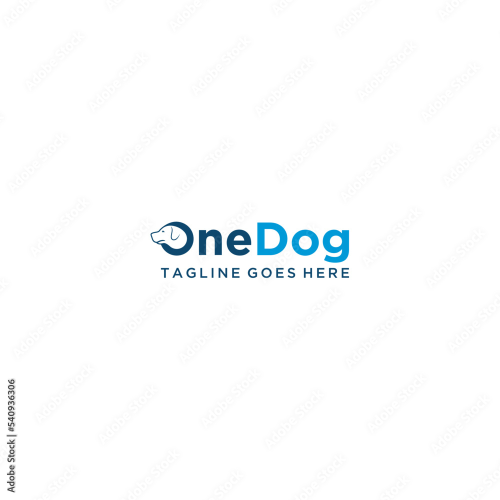 Word mark logo formed dog head in letter O with blue color Word mark logo formed dog head in letter O with blue color