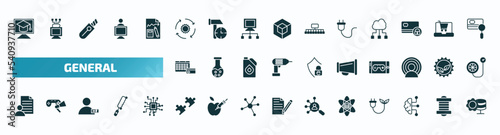 set of 40 filled general icons. flat icons such as distance learning, implementation, electric plug, annual fee, agitation, agent script, compatibility, data science, business intelligence, data