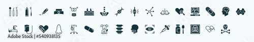 flat filled medical icons set. glyph icons such as dentist tool, united heterosexual, knee, medical heart scan, brain in bald male head, plasma, perfusion, canine, eye scanner medical, x ray of