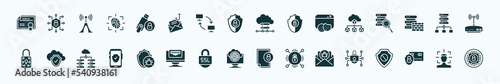 flat filled internet security icons set. glyph icons such as network certificate, pendrive security, cloud server, network cubes, proxy server, cloud, malware, internet connection, spam, secure
