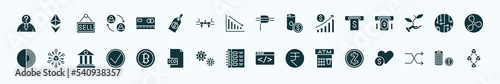 flat filled cryptocurrency icons set. glyph icons such as anonymity, card, peso, cash hine, circuit, decentralized, bitcoins, ledger, atm, random, coin icons.