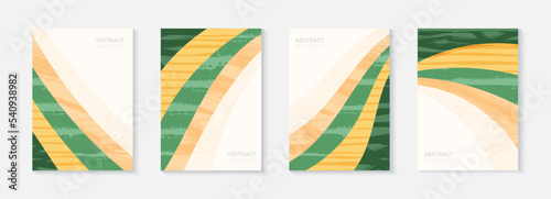 Green farm agriculture field template. Agro design vector layout. Abstract eco poster. Collection of ecology backgrounds. Eco countryside, hill shape, decoration set of organic farmland, nature art