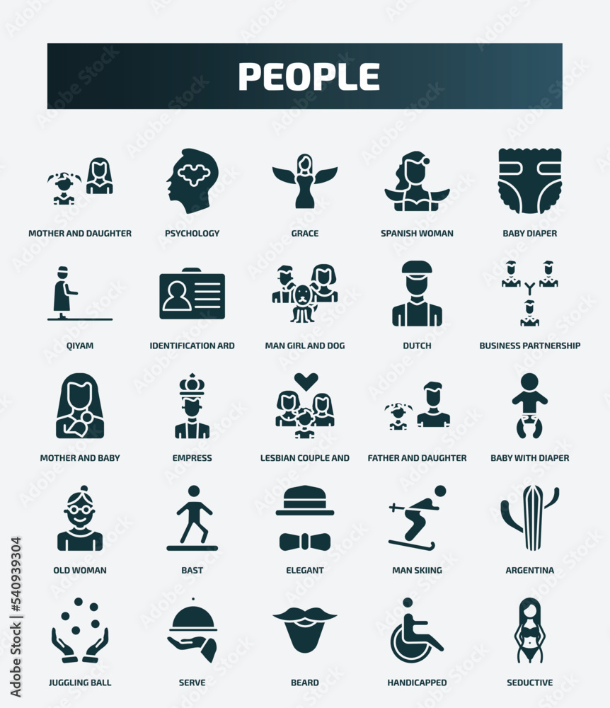 set of 25 filled people icons. flat filled icons such as mother and daughter, psychology, baby diaper, man girl and dog, mother and baby, father daughter, bast, argentina, beard, handicapped icons. set of 25 filled people icons. flat filled icons such as mother and daughter, psychology, baby diaper, man girl and dog, mother and baby, father daughter, bast, argentina, beard, handicapped icons.