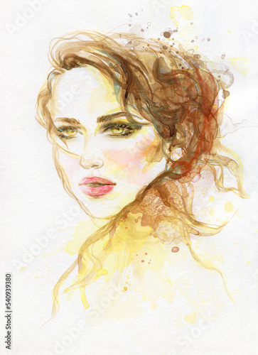 woman portrait. watercolor painting. beauty fashion background